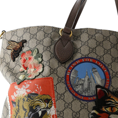 Gucci Courrier Convertible Soft Open Tote Gg Coated Canvas With Applique Large