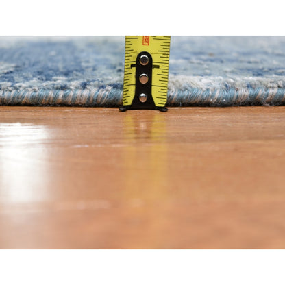 6'2"X6'2" Round Abstract Design Wool And Pure Silk Blue Hand Knotted Rug