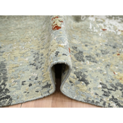 7'10"X10'1" Gray Abstract Design Pure Wool Hand Knotted Oriental Rug
