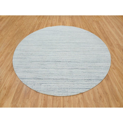 10'X10' Ivory Hand Loomed Plain Modern Striae Design Wool Round Rug