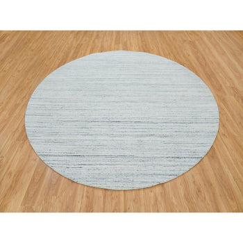 10'X10' Ivory Hand Loomed Plain Modern Striae Design Wool Round Rug