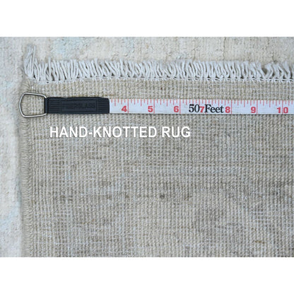 2'8"X5'6" Bone White Stone Washed Peshawar Hand Knotted Wool Runner Rug