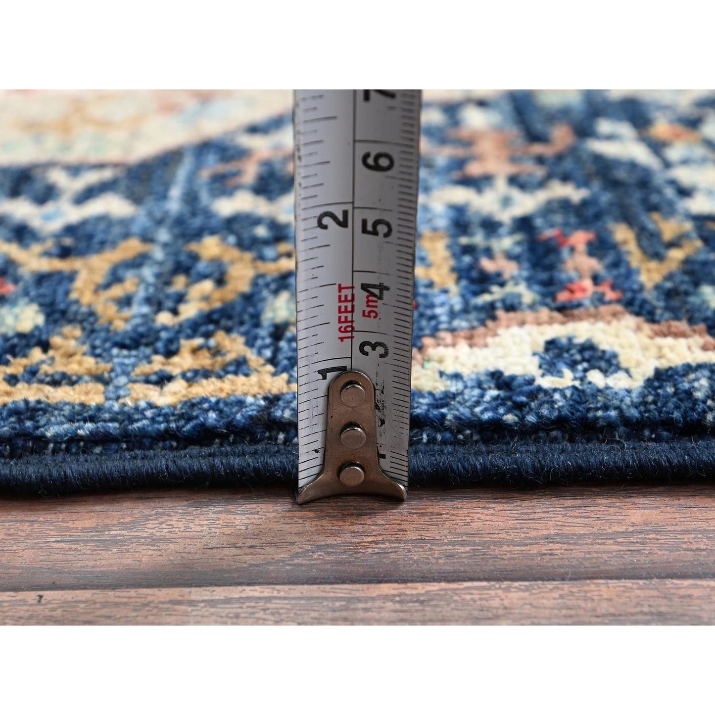 2'9"X10'2" Navy Blue Mamluk Design Soft Wool Hand Knotted Runner Rug