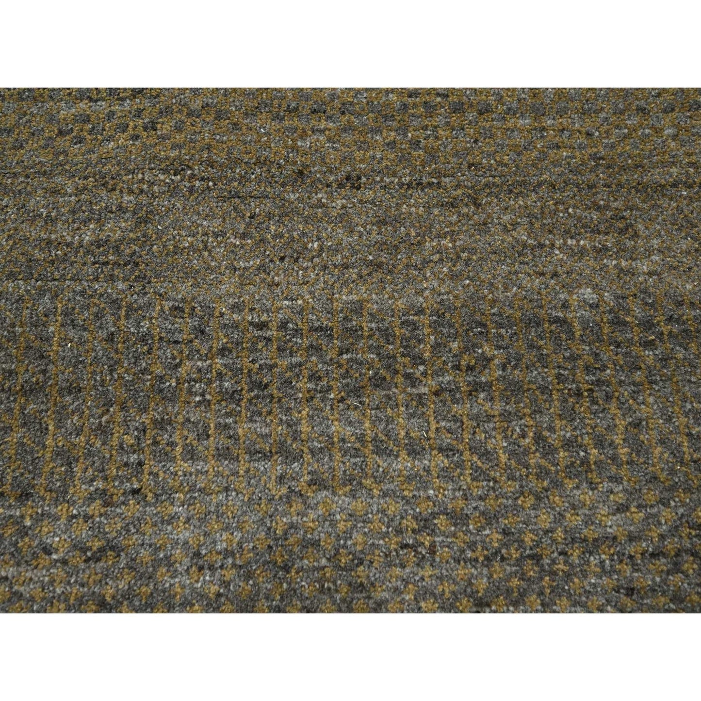 7'10"X10' Honey Brown Modern Grass Design Hand Knotted Wool And Silk Rug