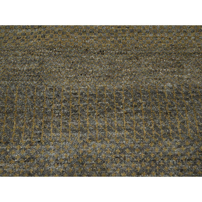 7'10"X10' Honey Brown Modern Grass Design Hand Knotted Wool And Silk Rug