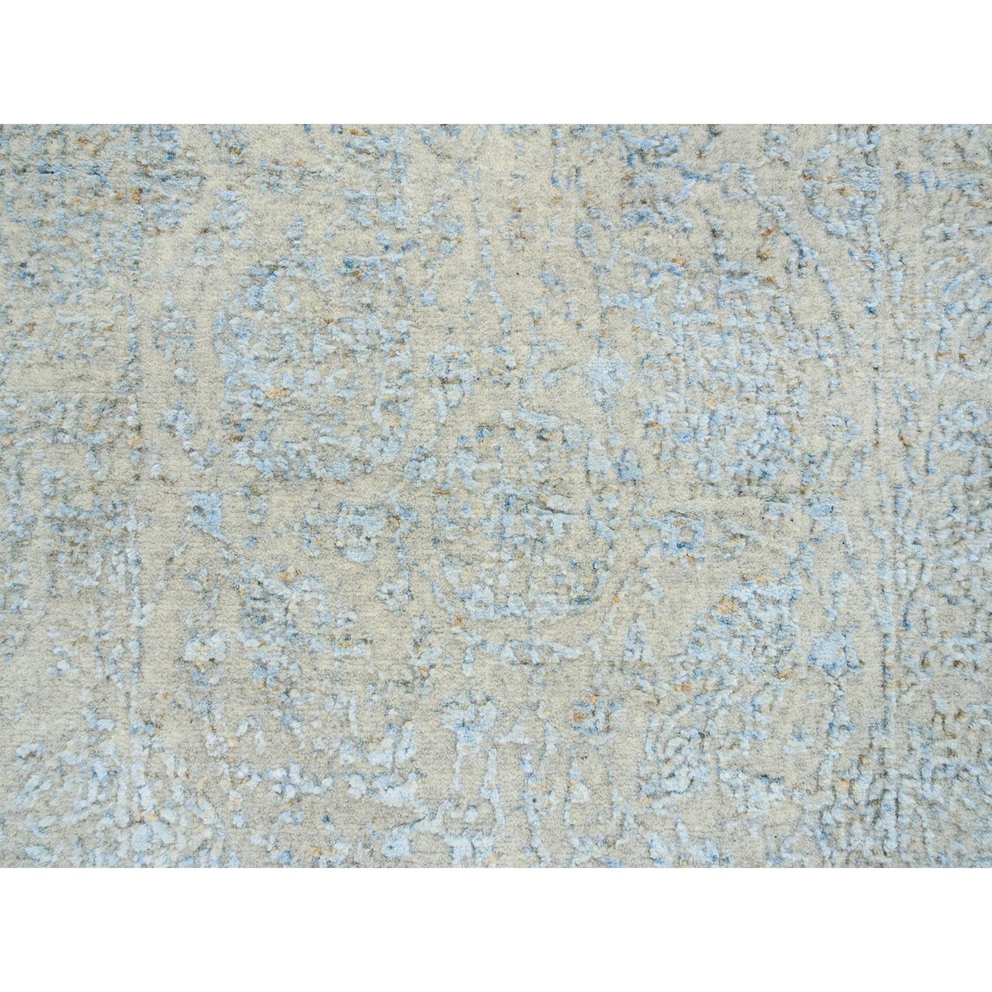 2'6"X12' Gray Wool And Silk Jacquard Hand Loomed Tebraz Runner Rug