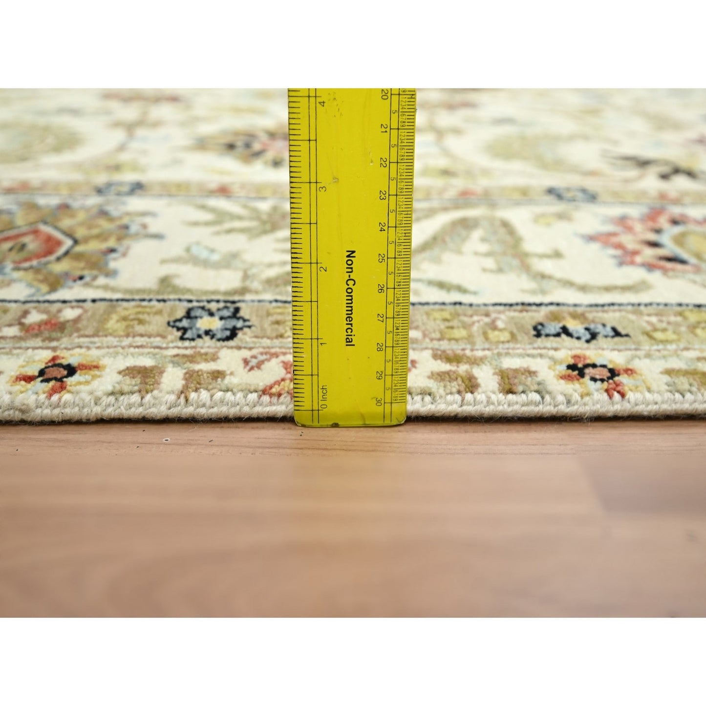6'1"x9'3" Ivory Ziegler Design Floral Motifs Pure Wool Hand Knotted Rug