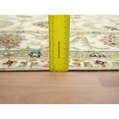 6'1"x9'3" Ivory Ziegler Design Floral Motifs Pure Wool Hand Knotted Rug