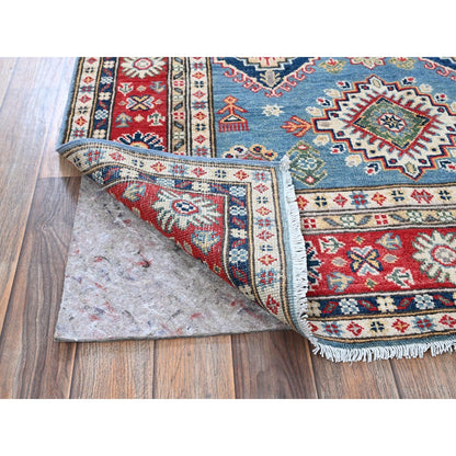 Rug 3'10"x6'3" Ruddy Blue Kazak Geometric Design Soft Wool Hand Knotted