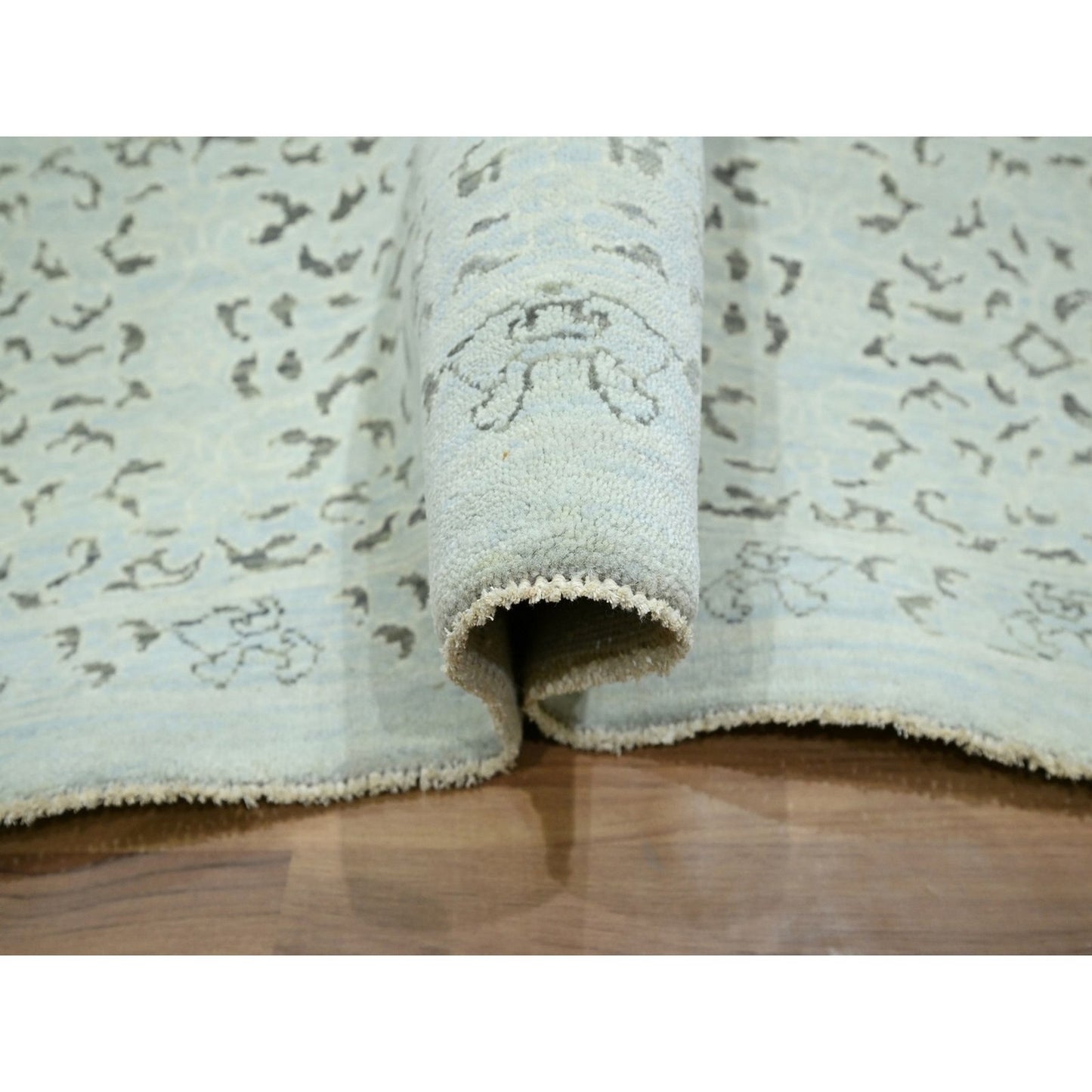 9'1"X12' Beau Blue Pre Historic Mamluk Design Hand Knotted Pure Wool Rug