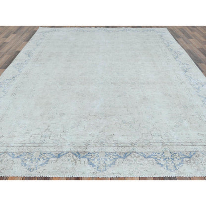 8'1"X10'9" Ivory Distressed Shabby Chic Farsian Hand Knotted Wool Rug