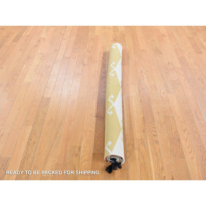 5'2"X7' Ivory Navajo Design Flat Weave Wool Hand Woven Rug