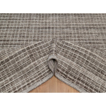 9'1"X12' Brown Modern Plain Decor Box Design Loomed Knotted Soft Wool Rug