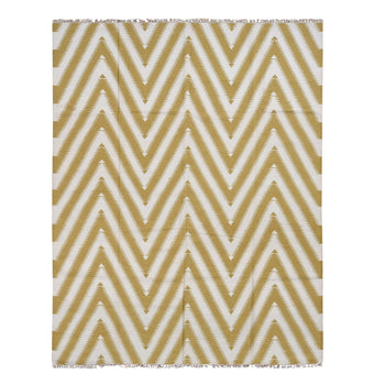 8'X10' Yellow Flat Weave Kilim Chevron Design Hand Woven Pure Wool Rug