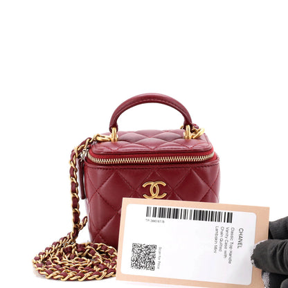 Chanel Classic Top Handle Vanity Case With Chain Quilted Lambskin Mini