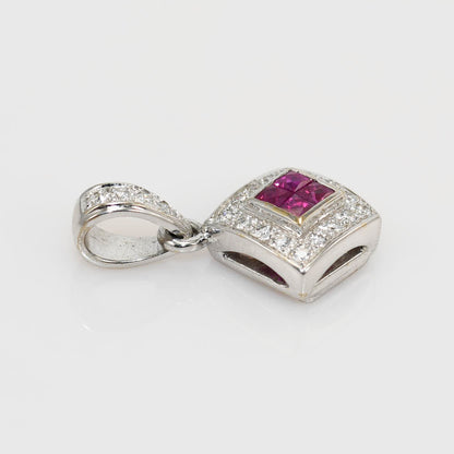 18K White Gold Ruby & Diamond Pendant .10Tdw, 3.1G