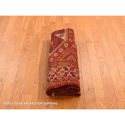5'4"X7' Red, Antique Turkish Bergama 100% Wool Hand Knotted Rug