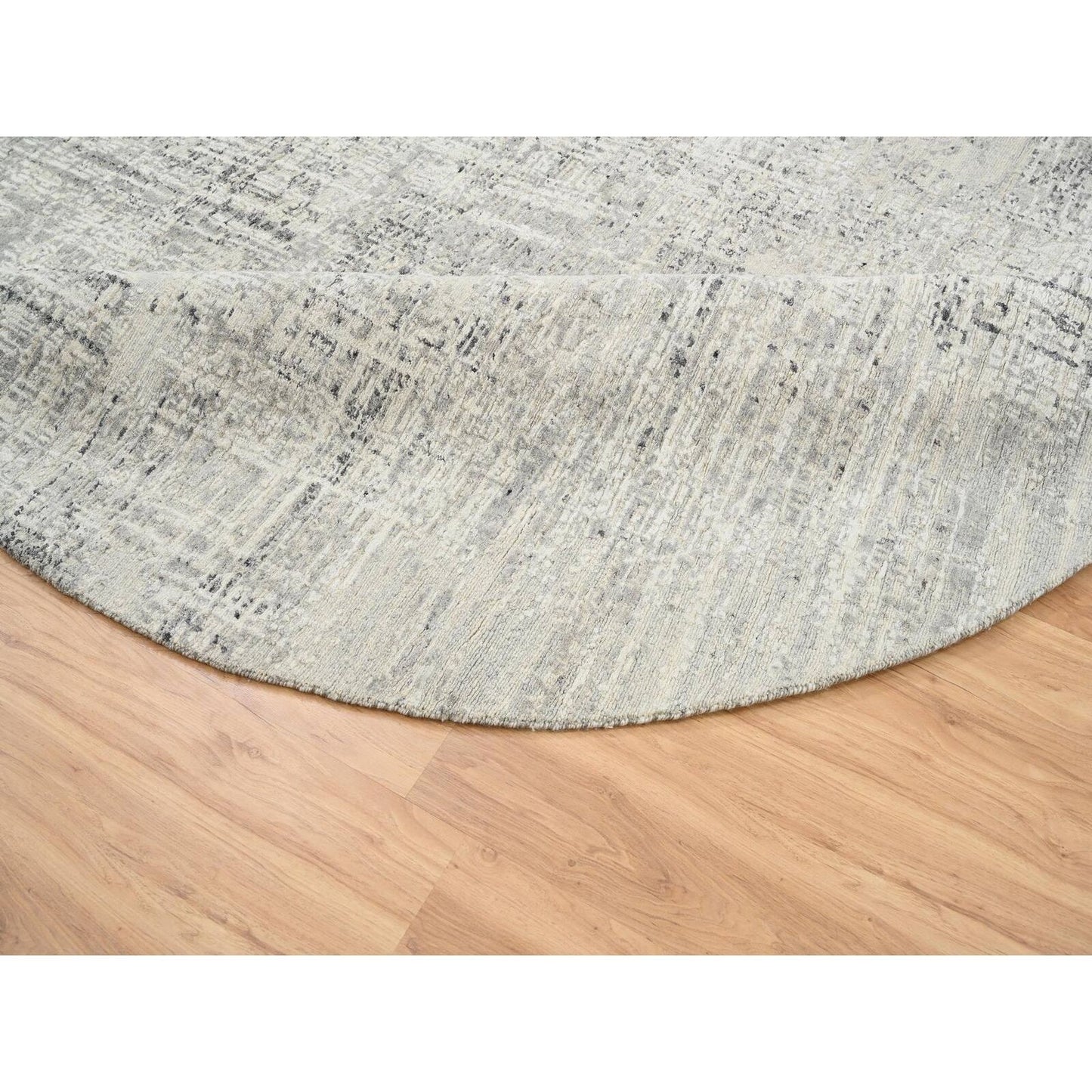 7'10"X7'10" Light Gray Wool Hand Knotted Modern Design Round Rug