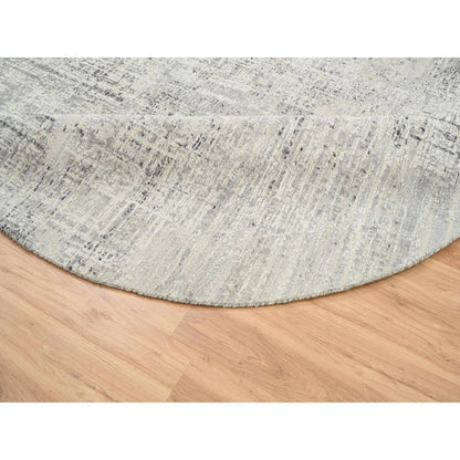 7'10"X7'10" Light Gray Wool Hand Knotted Modern Design Round Rug