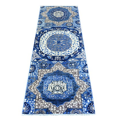 2'6"X6'8" Blue Fine Aryana Soft Wool Hand Knotted Oriental Rug