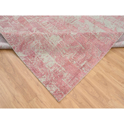 10'2"X10'2" Rose Pink Wool And Art Silk Jacquard Hand Loomed Square Rug