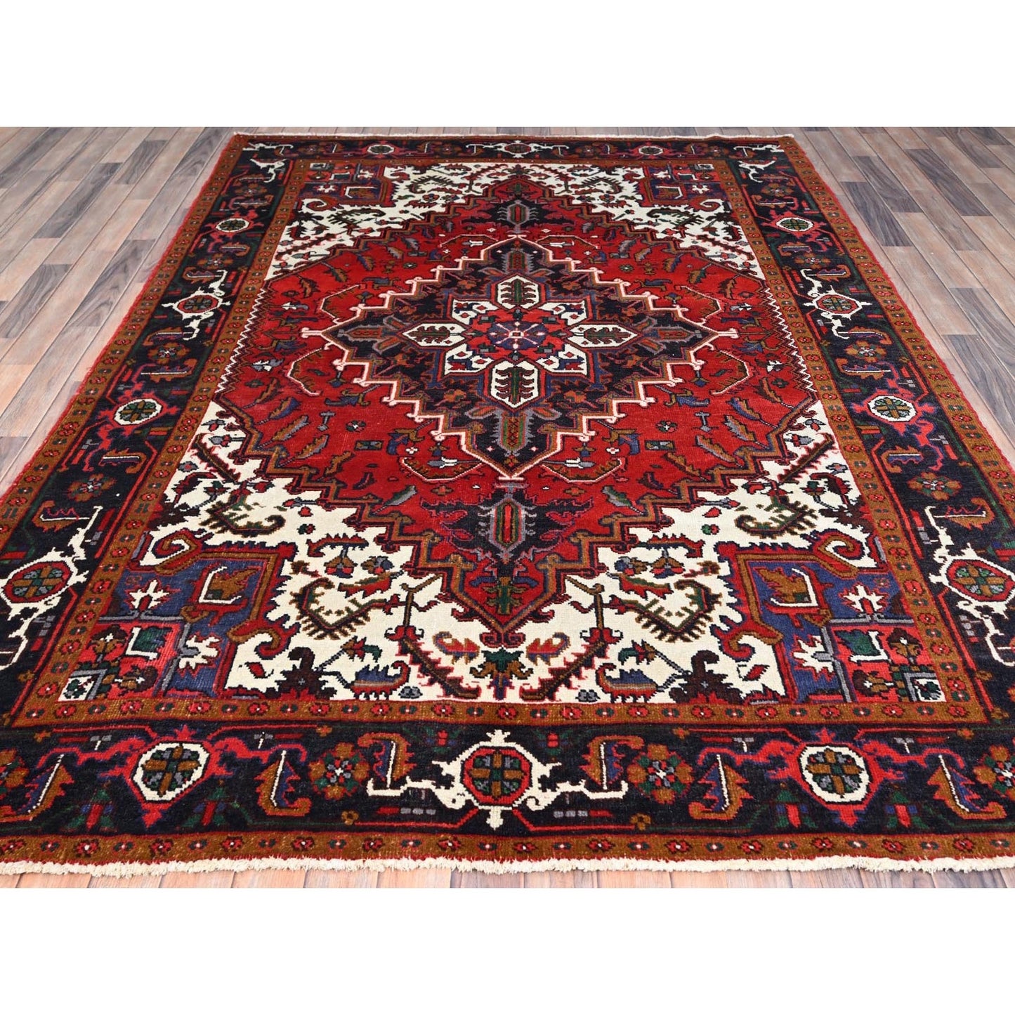 6'7"X9'2" Spanish Red Antique Organic Wool Hand Knotted Oriental Pile Rug