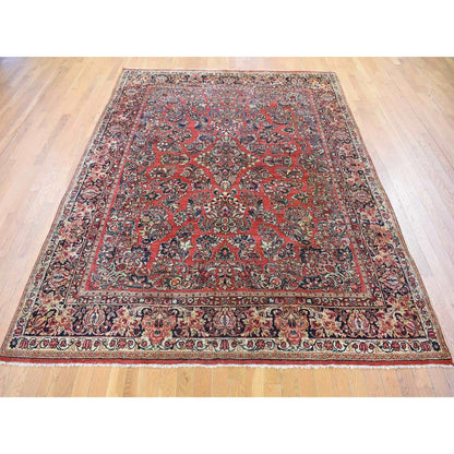 7'10"X9'10" Red Farsian Saroogh Soft Wool Hand Knotted Full Pile Rug