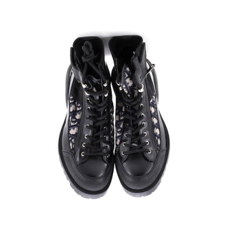 Christian Dior Men'S Side Zip Ankle Combat Boots Leather With Oblique Nylon