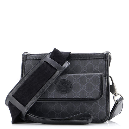 Gucci Interlocking G Patch Wristlet Flap Messenger Bag Gg Coated Canvas Small