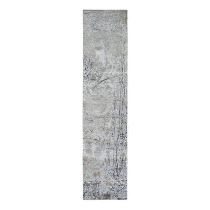 2'5"X10'2" Abstract Design Wool Denser Weave Hand Made Runner Rug