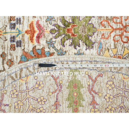 5'4"X5'4" Beige Hand Knotted Directional Vase Silk Textured Wool Rug