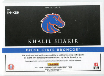 Khalil Shakir 2022 Panini Chronicles Draft Picks Impeccable Autographed Relic Ro