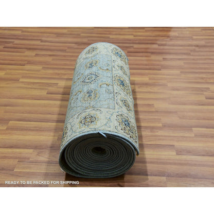 2'6"X25'8" Cerulean Blue Pure Wool Hand Knotted Shah Abbas Xl Runner Rug