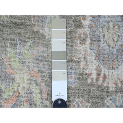 3'X19'10" Green Hand Knotted Angora Oushak Leaf Design Wool Runner Rug