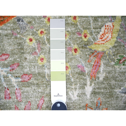 8'X8' Green Birds Of Paradise Hand Knotted Wool Peshawar Square Rug