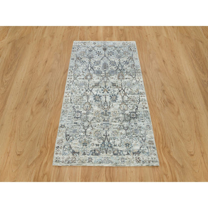 3'X5' Gardenia Ivory Silk And Wool Hand Knotted Tebraz Vase Design Rug