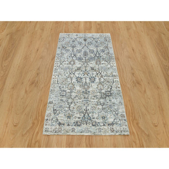 3'X5' Gardenia Ivory Silk And Wool Hand Knotted Tebraz Vase Design Rug