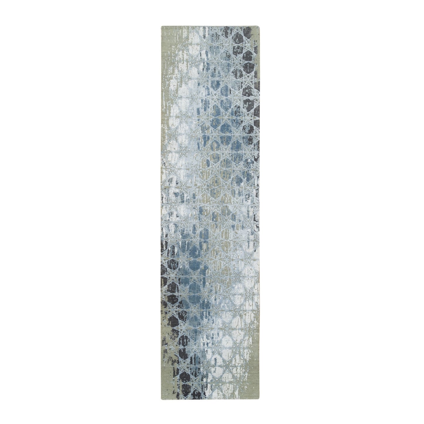 2'6"X10'1" Gray Wool And Silk The Honeycomb Design Handknotted Runner Rug