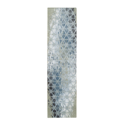 2'6"X10'1" Gray Wool And Silk The Honeycomb Design Handknotted Runner Rug