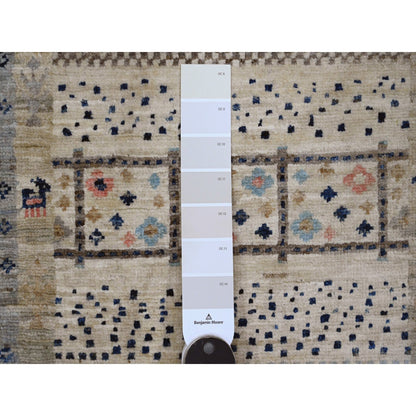 2'10"X9'6" Brown Wool Kashkuli Animal Figurines Hand Knotted Runner Rug