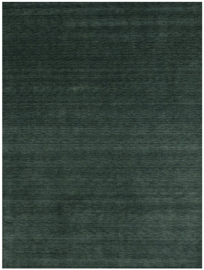 Solid Dark Green Hand-Loomed 9X12 Gabbeh Wool Rug