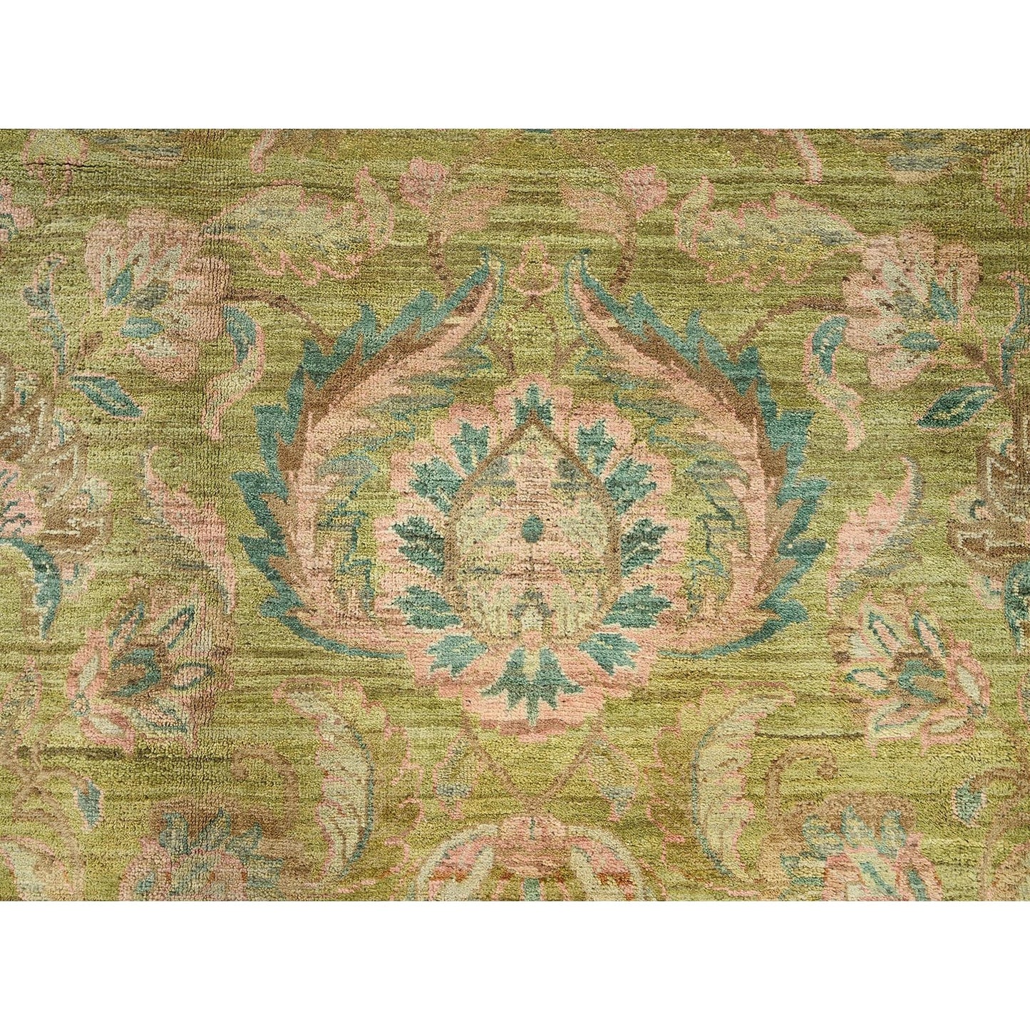 8'10"X12'1" Chino Green Vintage Rajasthan 100% Wool Hand Knotted Rug