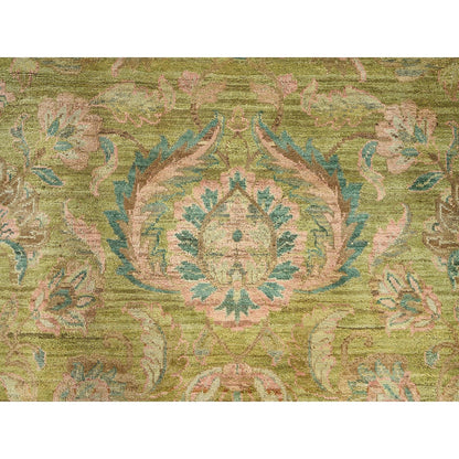 8'10"X12'1" Chino Green Vintage Rajasthan 100% Wool Hand Knotted Rug