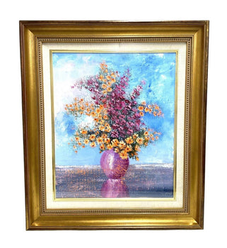 Gerard Gebel Pink Vase Original Oil Painting Flowers Impressionist French Art