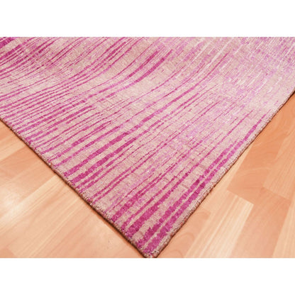 10'X14'3" Pink Natural Wool Hand Knotted Vertical Ombre Design Rug