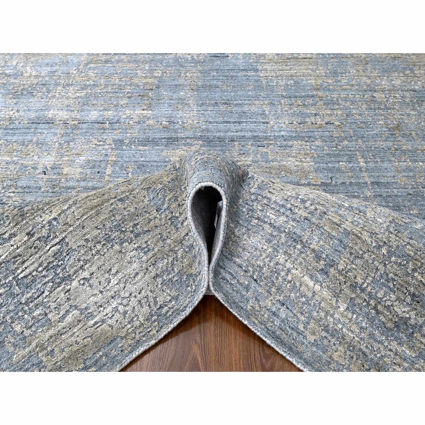 8'X10' Marengo Gray Modern Design Hand Loomed Wool And Bamboo Silk Rug