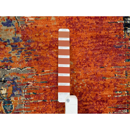 9'X12'1" Rust Red Wool Hand Knotted Ancient Ottoman Erased Design Rug