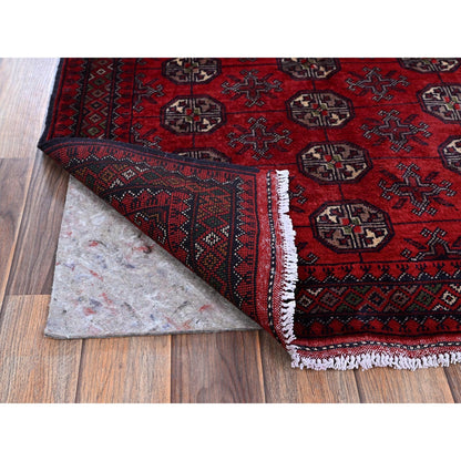 2'9"X3'10" Red Princess Bokara Geometric Design Wool Hand Knotted Mat Rug