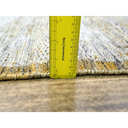 2'7"X8'2" White & Gold Hand Knotted Oxidized Grass Design Wool Runner Rug