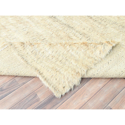 10'1"X14'1" Beige Undyed Natural Wool Hand Knotted Shaggy Moroccan Rug